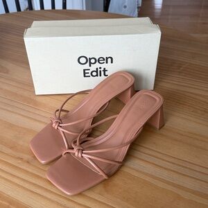 Open Edit Jamie Square Toe Block Heel Sandal in Tan in Cashew Tan NEW IN BOX!